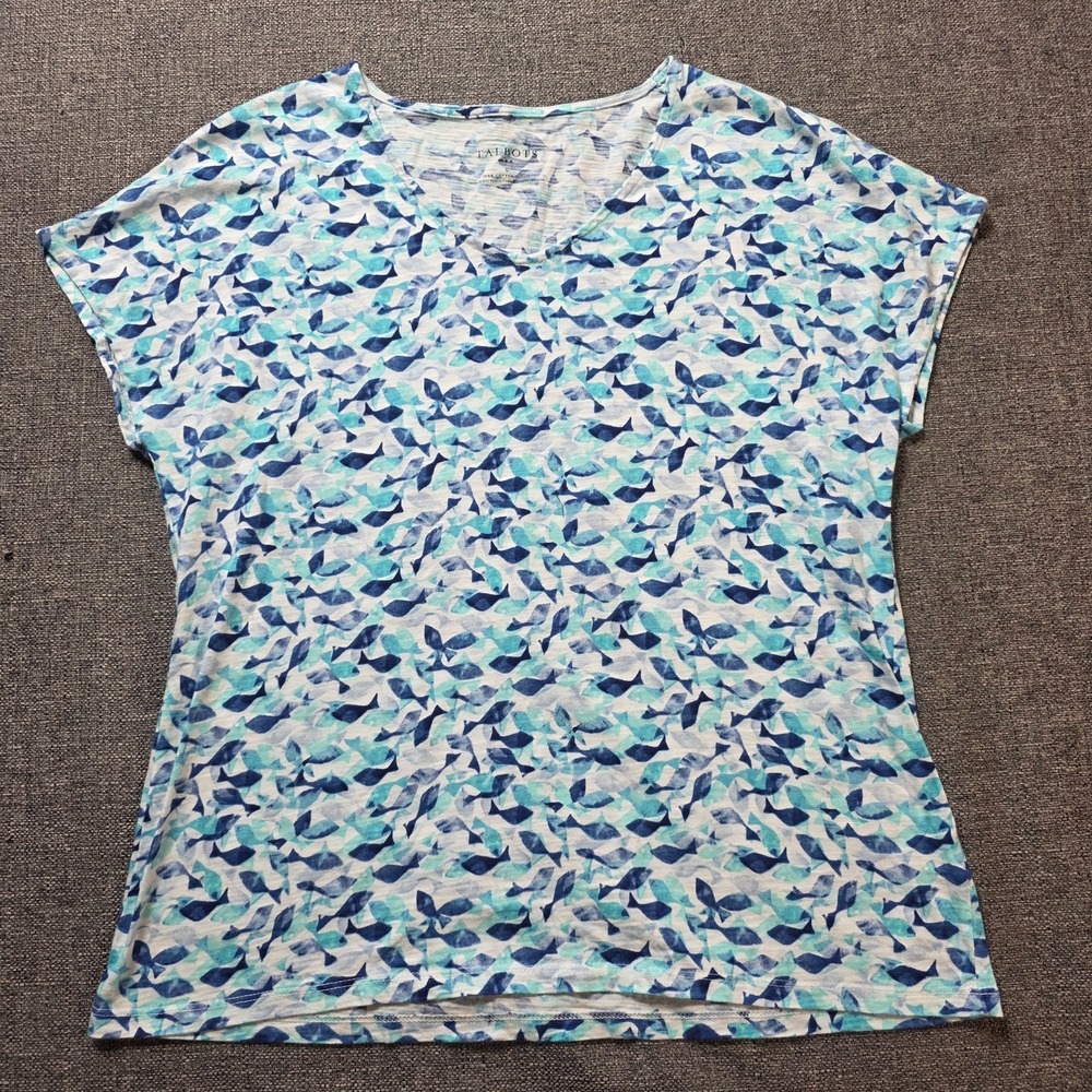 Talbots Shirt‎ Womens Short Cap Sleeve Fish Pattern Size Small